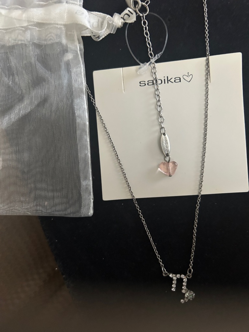 Sabika Silver-Tone Necklace with Pink Heart and Crystal Initial